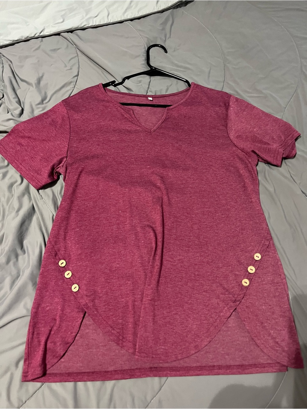 Women's Maroon Short Sleeve Button Accent Top